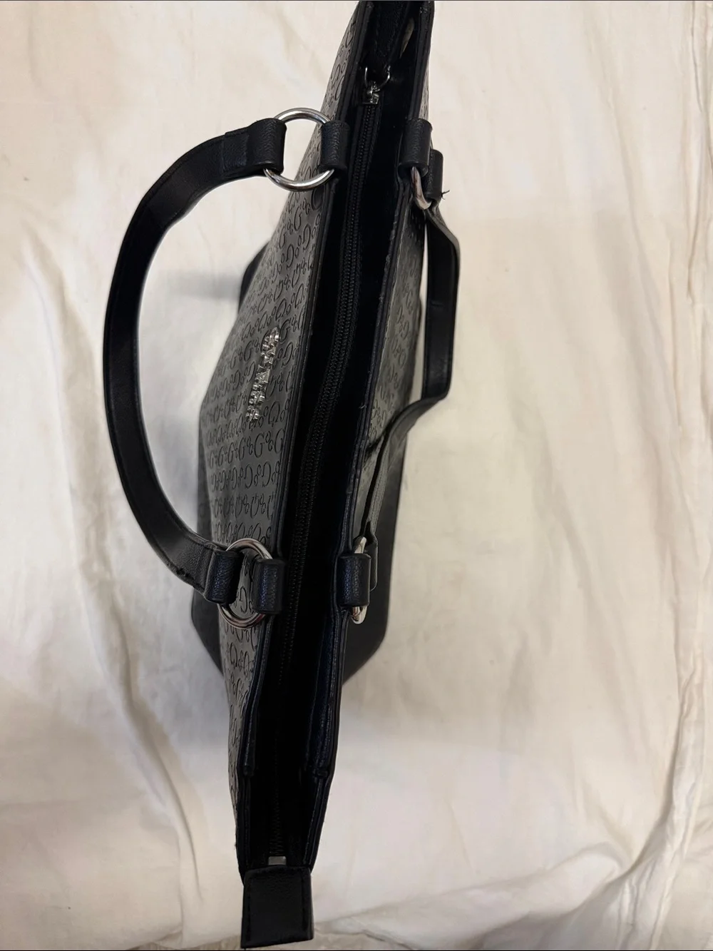 GUESS Black Monogram Debossed Tote Bag - Great Condition